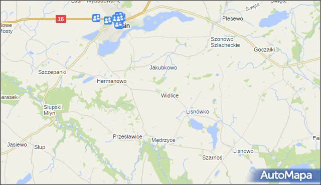 mapa Widlice gmina Świecie nad Osą, Widlice gmina Świecie nad Osą na mapie Targeo