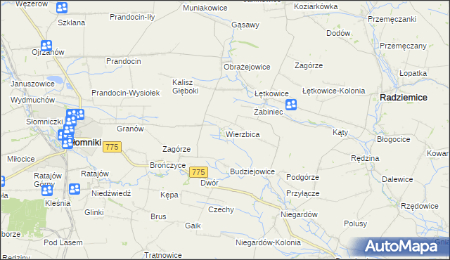 mapa Wierzbica gmina Radziemice, Wierzbica gmina Radziemice na mapie Targeo