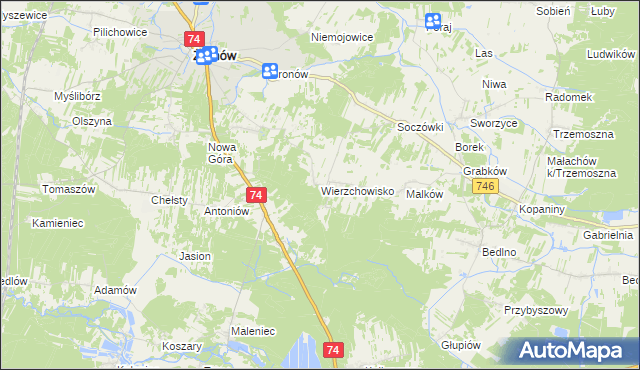 mapa Wierzchowisko gmina Żarnów, Wierzchowisko gmina Żarnów na mapie Targeo