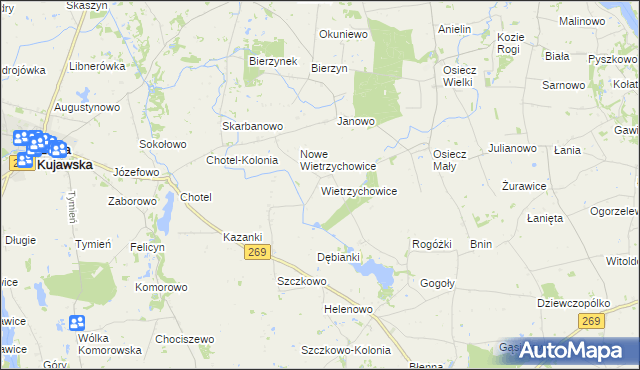 mapa Wietrzychowice gmina Izbica Kujawska, Wietrzychowice gmina Izbica Kujawska na mapie Targeo