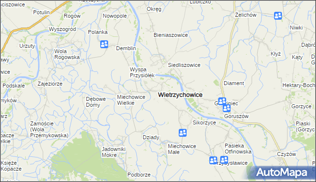 mapa Wietrzychowice powiat tarnowski, Wietrzychowice powiat tarnowski na mapie Targeo
