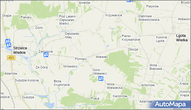 mapa Wiewiec, Wiewiec na mapie Targeo