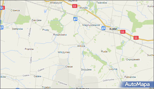 mapa Wilcza gmina Kotlin, Wilcza gmina Kotlin na mapie Targeo