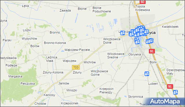 mapa Wilczkowice nad Szosą, Wilczkowice nad Szosą na mapie Targeo