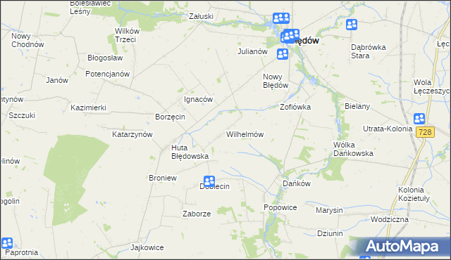 mapa Wilhelmów gmina Błędów, Wilhelmów gmina Błędów na mapie Targeo