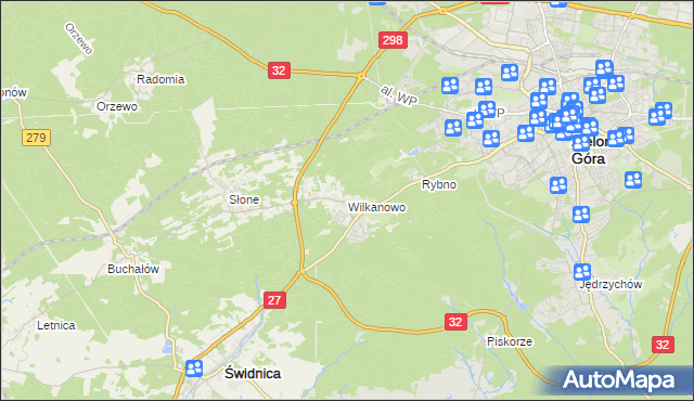 mapa Wilkanowo gmina Świdnica, Wilkanowo gmina Świdnica na mapie Targeo