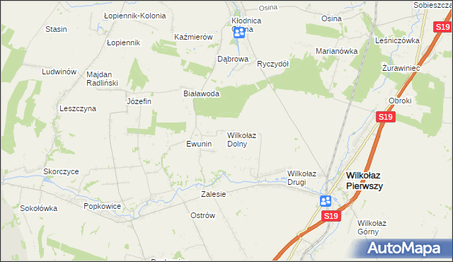 mapa Wilkołaz Dolny, Wilkołaz Dolny na mapie Targeo