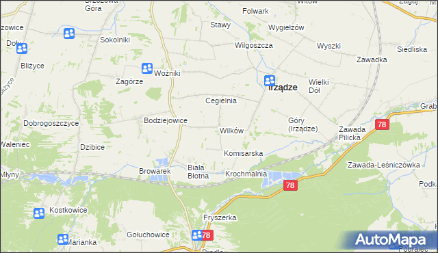 mapa Wilków gmina Irządze, Wilków gmina Irządze na mapie Targeo