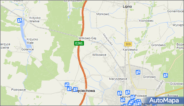 mapa Wilkowice gmina Lipno, Wilkowice gmina Lipno na mapie Targeo