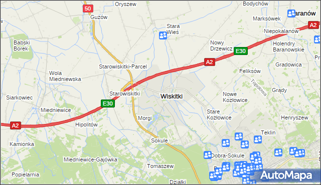 mapa Wiskitki, Wiskitki na mapie Targeo