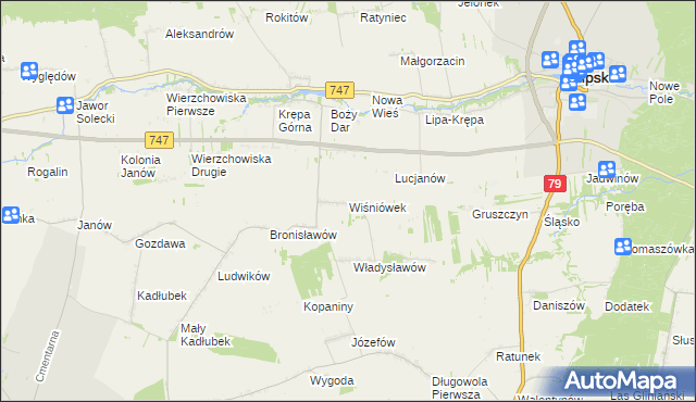 mapa Wiśniówek gmina Lipsko, Wiśniówek gmina Lipsko na mapie Targeo