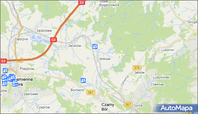mapa Witków gmina Czarny Bór, Witków gmina Czarny Bór na mapie Targeo