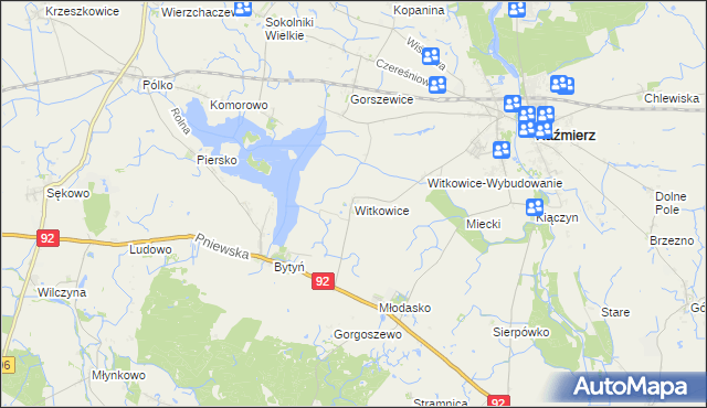 mapa Witkowice gmina Kaźmierz, Witkowice gmina Kaźmierz na mapie Targeo
