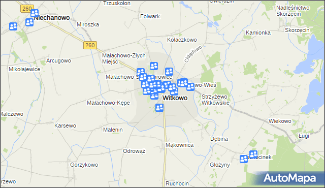 mapa Witkowo powiat gnieźnieński, Witkowo powiat gnieźnieński na mapie Targeo