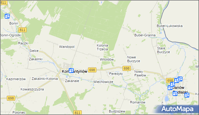 mapa Witoldów gmina Konstantynów, Witoldów gmina Konstantynów na mapie Targeo