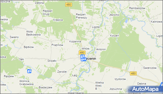 mapa Witów gmina Burzenin, Witów gmina Burzenin na mapie Targeo
