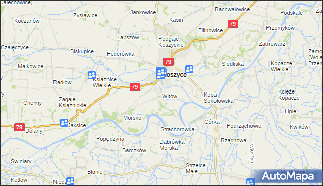 mapa Witów gmina Koszyce, Witów gmina Koszyce na mapie Targeo