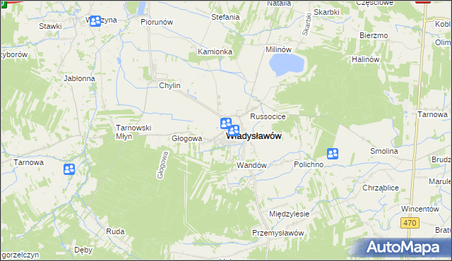 mapa Władysławów powiat turecki, Władysławów powiat turecki na mapie Targeo