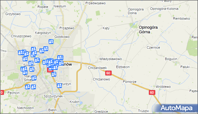 mapa Władysławowo gmina Opinogóra Górna, Władysławowo gmina Opinogóra Górna na mapie Targeo