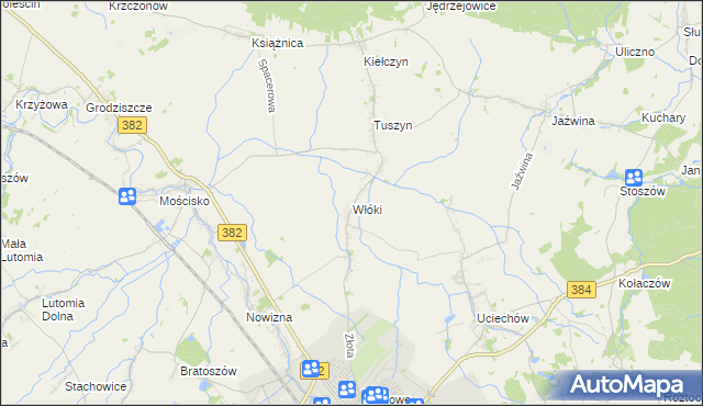 mapa Włóki gmina Dzierżoniów, Włóki gmina Dzierżoniów na mapie Targeo
