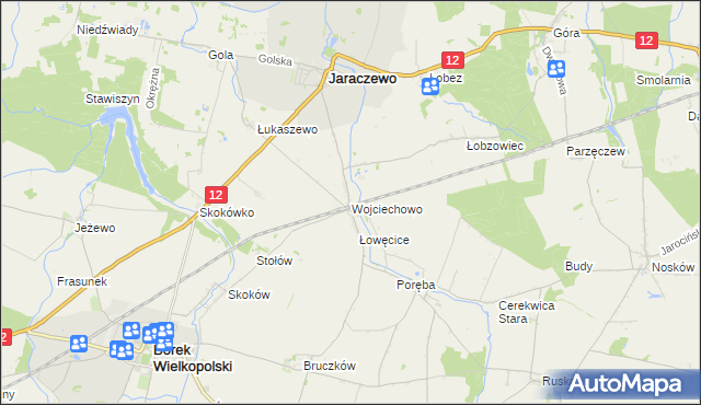 mapa Wojciechowo gmina Jaraczewo, Wojciechowo gmina Jaraczewo na mapie Targeo