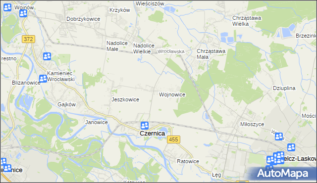 mapa Wojnowice gmina Czernica, Wojnowice gmina Czernica na mapie Targeo