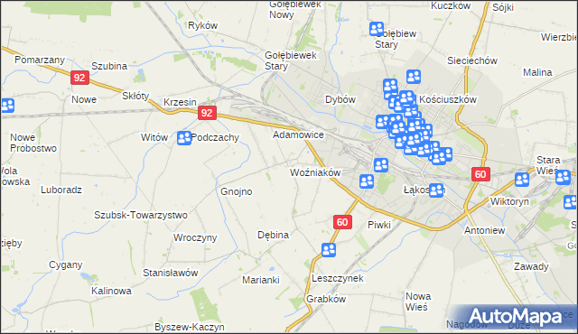 mapa Woźniaków, Woźniaków na mapie Targeo