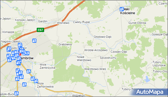 mapa Wróble-Arciszewo, Wróble-Arciszewo na mapie Targeo