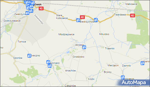 mapa Wróblin, Wróblin na mapie Targeo