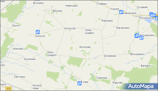 mapa Wronowo gmina Kościan, Wronowo gmina Kościan na mapie Targeo