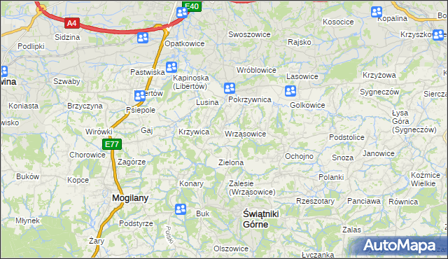 mapa Wrząsowice, Wrząsowice na mapie Targeo