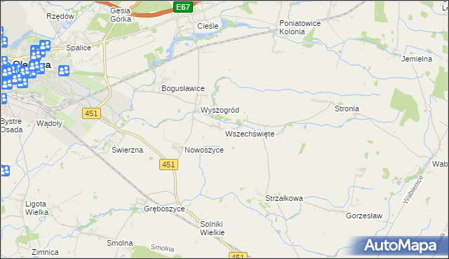 mapa Wszechświęte gmina Oleśnica, Wszechświęte gmina Oleśnica na mapie Targeo