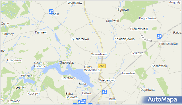 mapa Wszedzień gmina Mogilno, Wszedzień gmina Mogilno na mapie Targeo