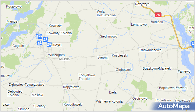 mapa Wtórek gmina Wilczyn, Wtórek gmina Wilczyn na mapie Targeo