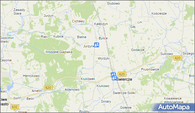 mapa Wyrzyki gmina Świercze, Wyrzyki gmina Świercze na mapie Targeo