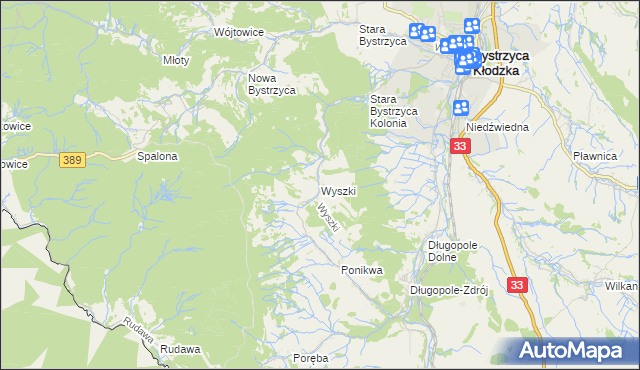 mapa Wyszki gmina Bystrzyca Kłodzka, Wyszki gmina Bystrzyca Kłodzka na mapie Targeo