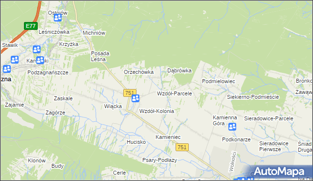 mapa Wzdół-Parcele, Wzdół-Parcele na mapie Targeo