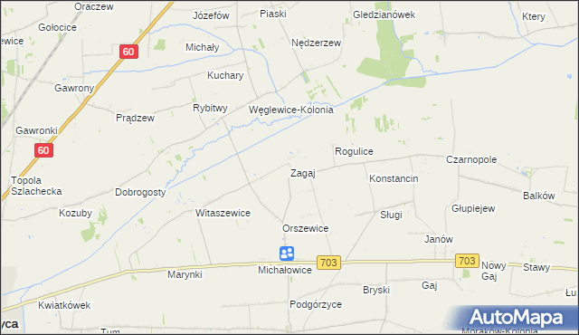 mapa Zagaj gmina Góra Świętej Małgorzaty, Zagaj gmina Góra Świętej Małgorzaty na mapie Targeo