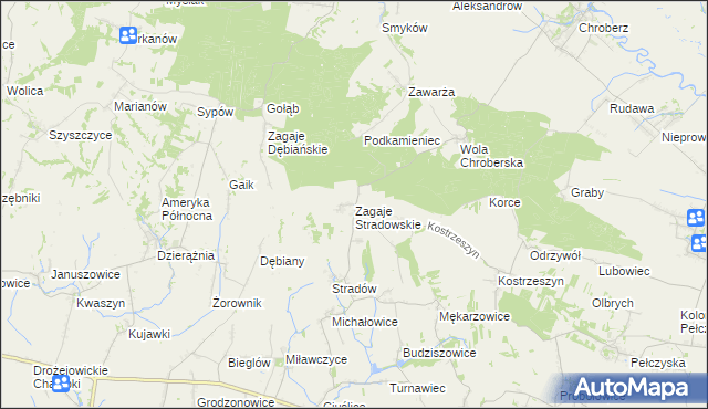 mapa Zagaje Stradowskie, Zagaje Stradowskie na mapie Targeo
