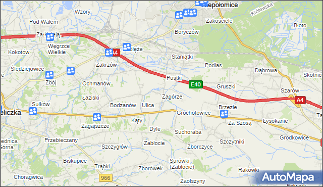mapa Zagórze gmina Niepołomice, Zagórze gmina Niepołomice na mapie Targeo