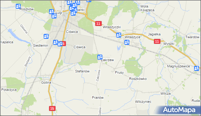 mapa Zakrzew gmina Jarocin, Zakrzew gmina Jarocin na mapie Targeo