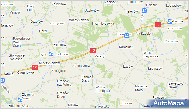 mapa Załazy gmina Przyłęk, Załazy gmina Przyłęk na mapie Targeo