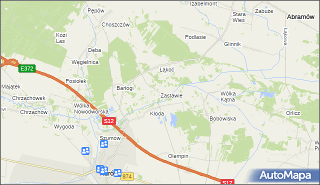 mapa Zastawie gmina Kurów, Zastawie gmina Kurów na mapie Targeo