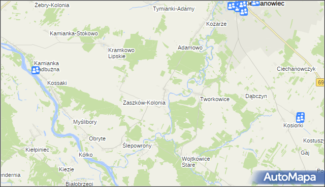 mapa Zaszków gmina Nur, Zaszków gmina Nur na mapie Targeo