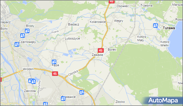 mapa Zawada gmina Turawa, Zawada gmina Turawa na mapie Targeo