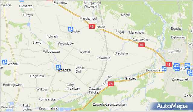 mapa Zawadka gmina Irządze, Zawadka gmina Irządze na mapie Targeo