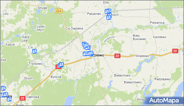 mapa Zblewo, Zblewo na mapie Targeo
