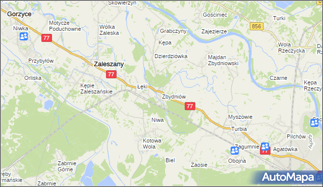 mapa Zbydniów gmina Zaleszany, Zbydniów gmina Zaleszany na mapie Targeo