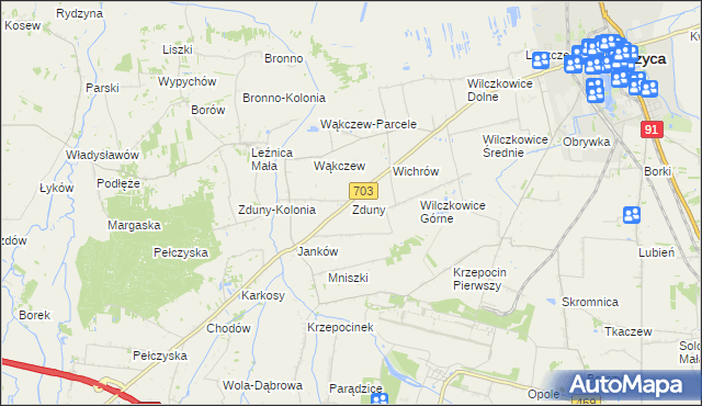 mapa Zduny gmina Łęczyca, Zduny gmina Łęczyca na mapie Targeo