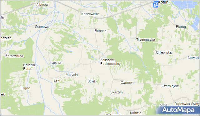 mapa Żeliszew Podkościelny, Żeliszew Podkościelny na mapie Targeo